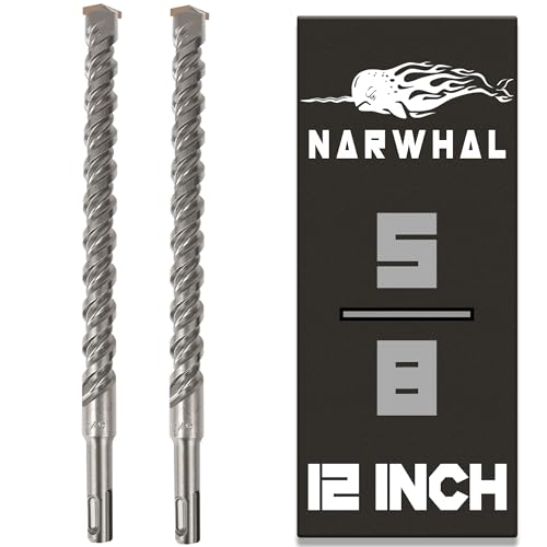 SDS Plus 5/8 Inch Masonry Drill Bit for Rotary Hammers (12" Length - 2 Pack) Carbide Tipped to Easily Drill Through Concrete, Cement, Brick, Block, Stone, and More!