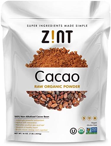 Zint Organic Cacao Powder (16 oz): Raw Non-Alkalized Chocolate With Powerful Antioxidants and Resveratrol