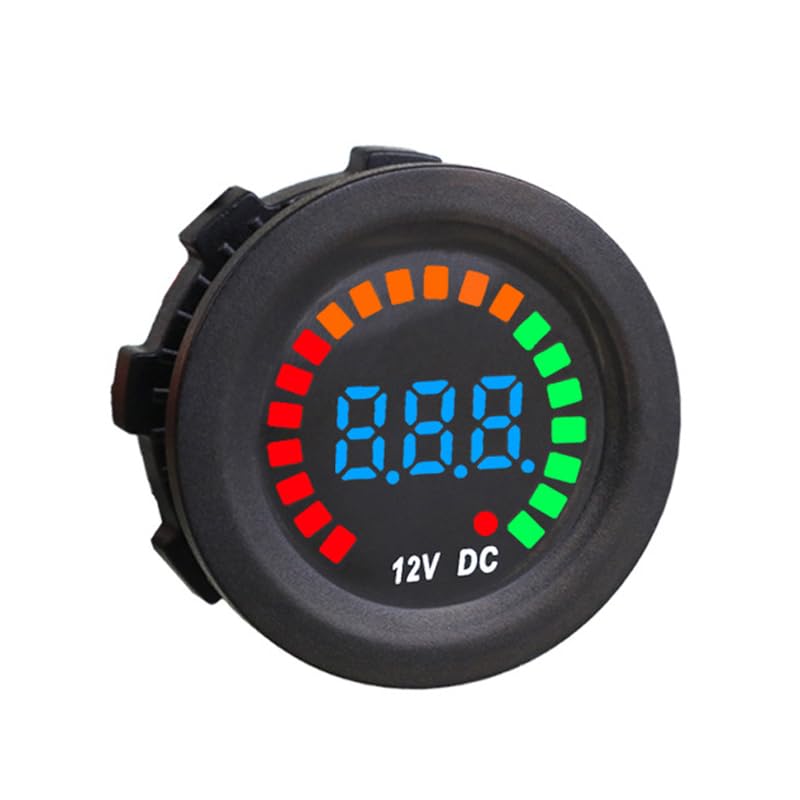 ZYTC Car Waterproof Round Voltmeter 12V Multicolor screen DC LED Digital Voltmeter Automobile Modified Vehicle Instrument Meter Voltage Tester Gauge for Marine Motorcycle Truck Boat RV UTV (Pack of 1)