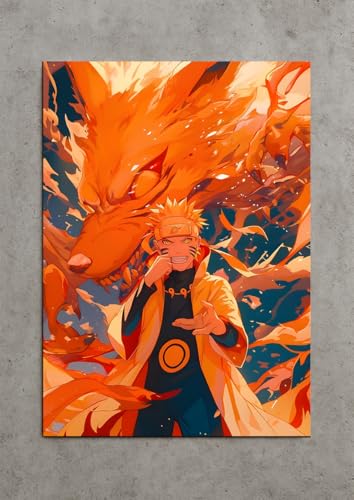 Image of NIJUKA Anime Printed Metal sheet Poster For Home And Room Decoration | For Anime Art Fans Boys And Girls (Master all chakra of nain tail)