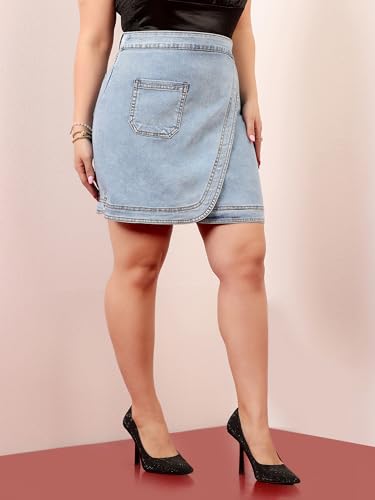 Image of Miss Chase A+ Women's Regular High Rise Above Knee Stretchable Denim Shorts & Skirts