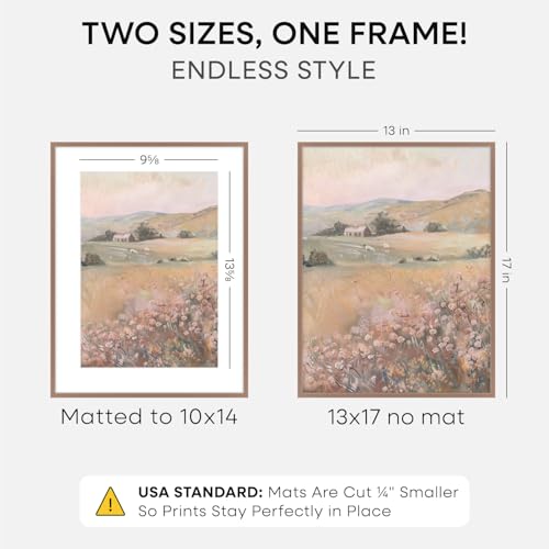 Image of Homeforia 13x17 Picture Frame Mocha, High End Metal 13x17 Poster Frames with Mat 10x14 Photo, 13 x 17 Mocha Frame Matted to 10 by 14 Print, 17by13 Thin Hanging Frames, Tempered Glass, Wall Kit, Set of 1
