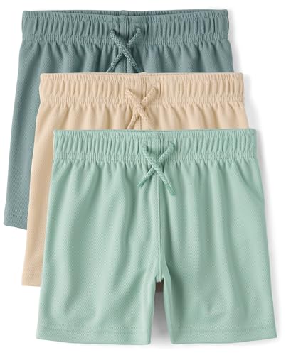 The Children's Place Baby Boys and Toddler Quick Dry Mesh Basketball Shorts - 3-Pack, Spruce/Sand/Olive