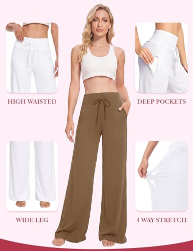 Image of Showitty 1 /3 Pack Women's Wide Leg Pants with Pockets, Casual Loose Pajama Palazzo Trousers Sweatpants for Yoga Lounge