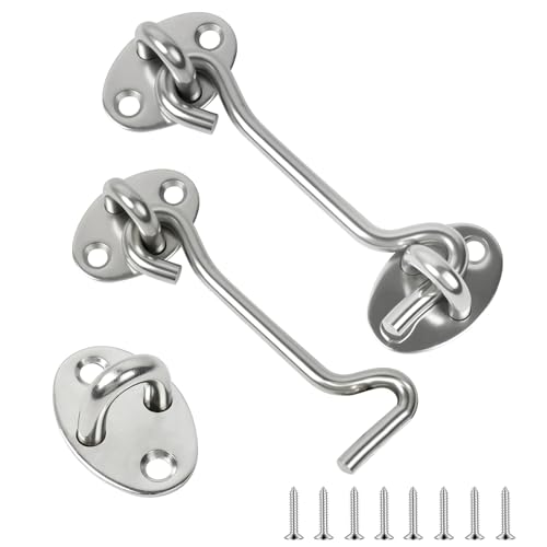 flintronic 2PCS Cerraduras de Gancho para Puerta de Granero, Gancho para Puerta y Pestillo de ojo, Ganchos de Cabina y Pestillo de ojo, para Baño, Ventana, Acero Inoxidable, Plata (4 Pulgadas)