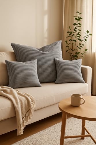 XDREAM XXL Sofakissen aus Cord inkl. kleinem Sofakissen | Gemütliches Sofakissen mit Cord | Liegekissen oder Bodenkissen in Grau | XXL Kissen 90 x 90 cm + 2 Sofakissen 45 x 45 cm