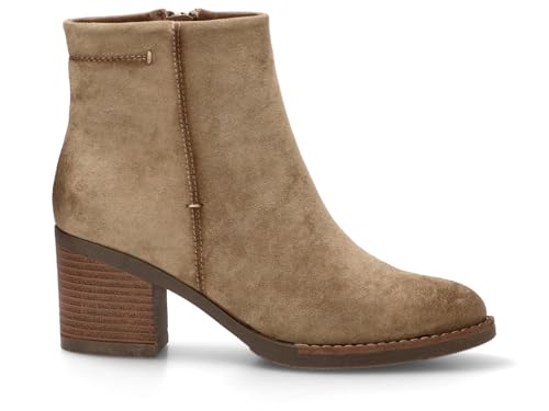 Etika Botines de Tacón Ancho para Mujer, Botín Elegante de Antelina con Cremallera Decorativa, Tacón de 6,5cm y Cierre Lateral, Modelo 11038 Taupe - 39