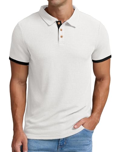 Sailwind Men's Waffle Knit Short Sleeve Casual Polo Shirts White