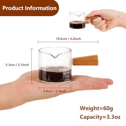 Image of YARRAMATE 2.5 oz /75ML Espresso Shots Cup with Wooden Handle, Clear Glass Demitasse Cup with Dual Scale Markings for Coffee Extraction (1 Pack, Double Spout)