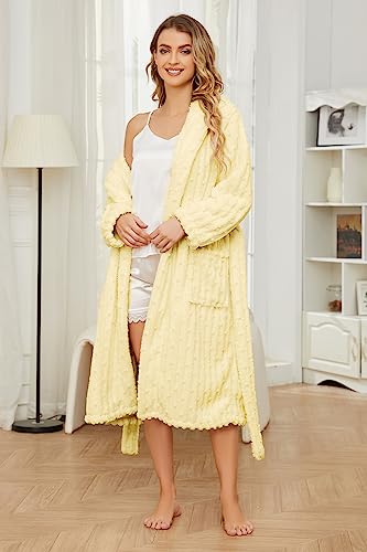 HEARTNICE Fuzzy Soft Robes for Women, Long Plush Hooded Robe Fluffy Warm Bathrobes2