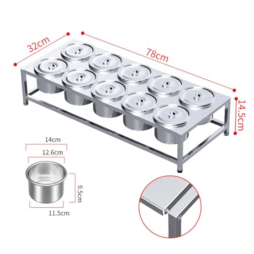 Estante de especias de acero inoxidable con sartenes y tapas, juego de estantes comerciales para especias de cocina, dispensador de condimentos para condimentos, salsas, ensaladas, color