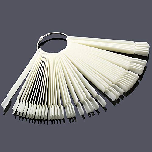 Moibase 50 Pcs Natural Fan-Shaped False Nail Swatch Sticks Nail Polish Practice Display Art Tips Nail Sample Sticks With Metal Split Ring Sw-A002 #TOP1