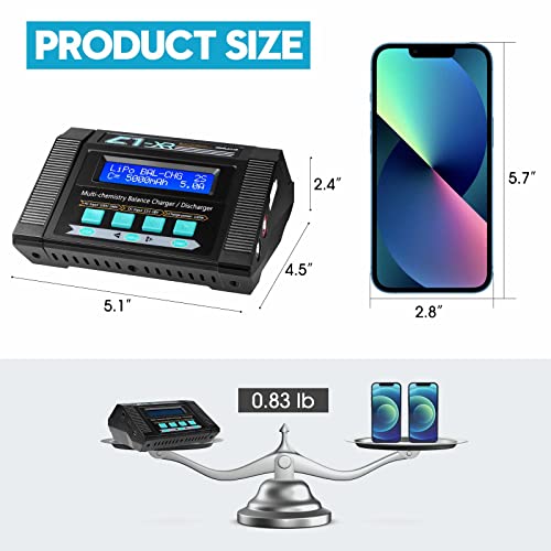 BGUAD 100W 10A AC/DC 1-6S Lipo Battery Charger Discharger Smart Balance Lipo Charger for LiPo LiHV Life NiMH NiCd Pb for Hobby RC Car Boat Drone FPV Racing Airplane Helicopter Airsoft