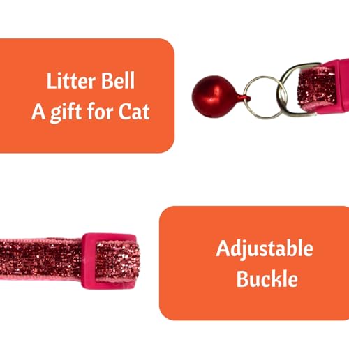 Image of Emily Pets Glitter Velvet Breakaway Cat Collar with Bell | Soft Nylon Safety Collar for Cats | Mixed Colors (1 Piece)