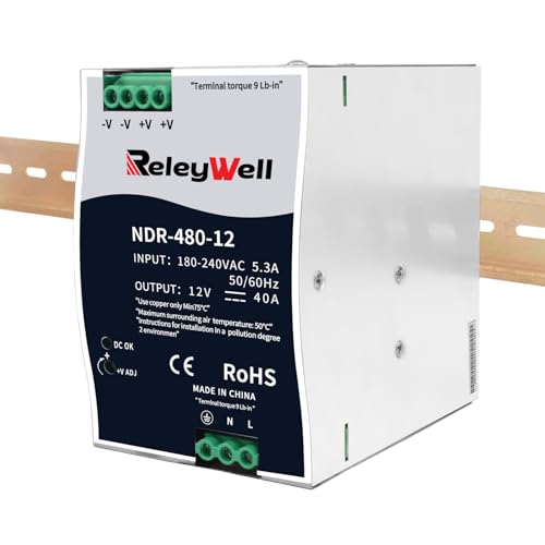 Alimentation 12V rail DIN transfo 230v vers 12v led 480W ReleyWell NDR-480-12