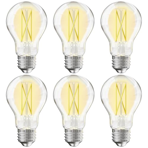 TJOY 6 Pack A19 Vintage LED Edison Bulbs, Dimmable Light Bulb 60W Equivalent, High Brightness 5000K Daylight, Ultra-Bright, 8W E26 Standard Base, 800Lumens, CRI80+, Clear Glass Filament Bulb for Home