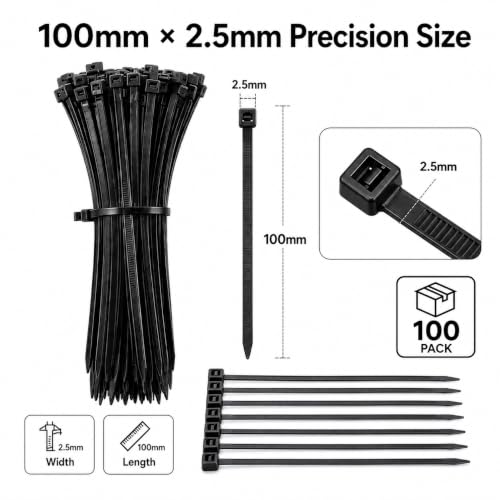 Image of Zip Ties 100mm X 2.5mm | Heat Resistant Cable with Self-Locking Mechanism | Self-Lock, Antislip Cable Organizer | for Indoor & Outdoor Use (Set of 100, Color May Vary)