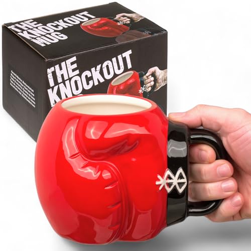 Taza de café y té de aspecto guante de boxeo – Cerámica Knock Out – 500 ml – Rojo/Negro