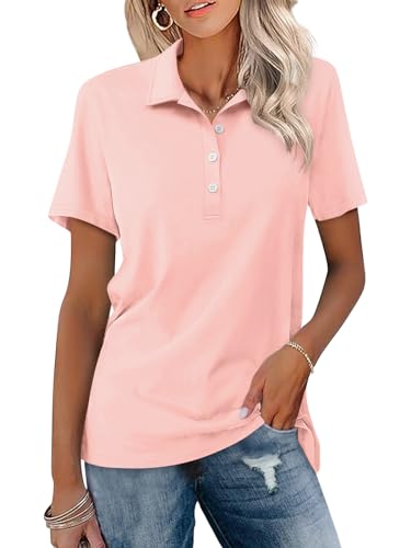 Womens Polo Shirts Short Sleeve Button Lapel Collared Summer Tops Business Casual Basic Tees