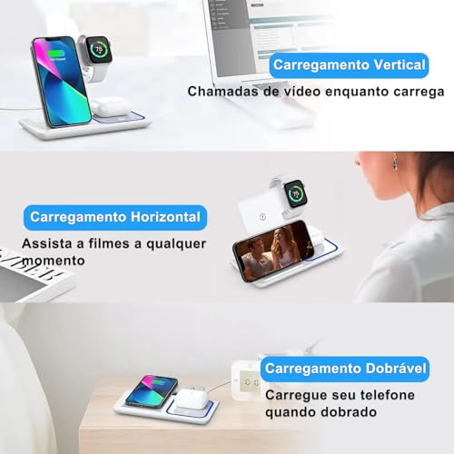Carregador Sem Fio, 15W 3 em 1 Estação de Carregamento Rápido, Compatível com iPhone 16/15/14/13/12/