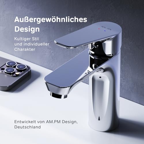 Einhebelmischer für präzise Temperatursteuerung und wassersparenden Perlator - Detailansicht von AM.PM Hit Badarmatur...