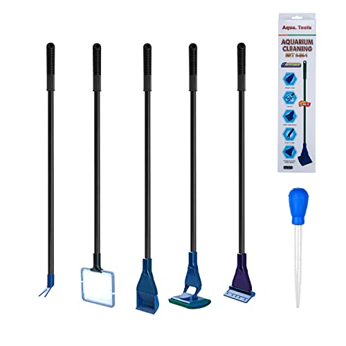 TOWEAR Kit de nettoyage pour aquarium - Épuisette, râteau à gravier, fourchette à plantes, raclette, éponge, poignée, connecteur, kit d'outils d'entretien pour aquarium Cover