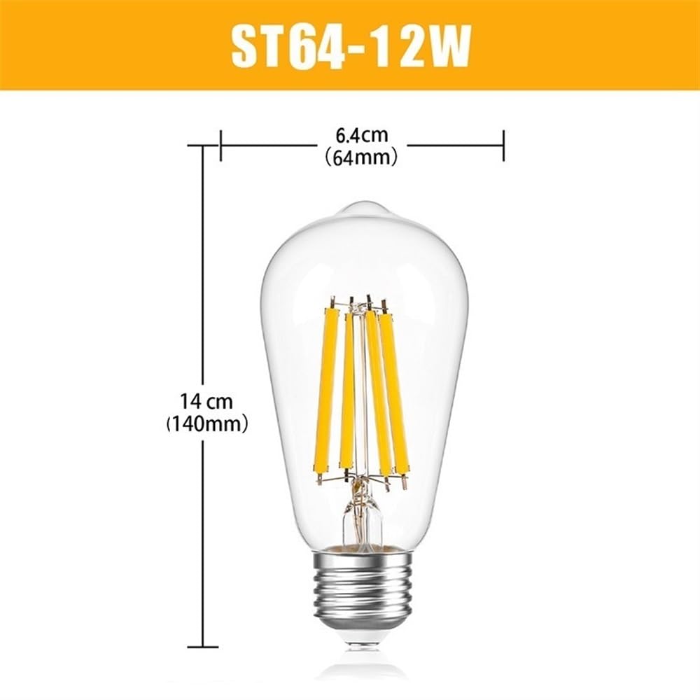 fengyan Casa Bombillas, Paquete de 50, Bombilla de filamento LED ST64 AC220V E27 12W sin atenuación estroboscópica iluminación de lámpara Retro Edison Familiar Lámpara
