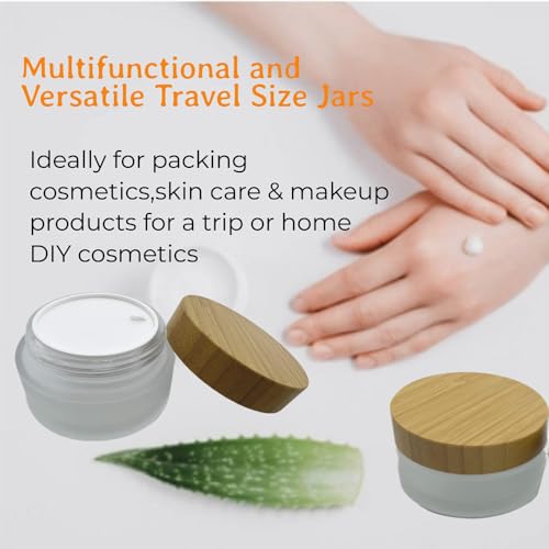 Empty Refillable Frosted Glass Cosmetic Cream Jar 4 Pack 3.3 OZ/100g with Bamboo Lids,Skin Care Travel Containers Pot for Clay Masks,Butter,Body Scrub,Lip Balm, Ointments, Lotion Frost3
