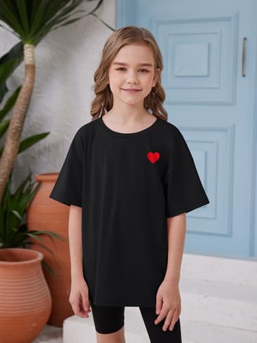 Image of ZDC Girls Short Sleeve T Shirts Kids Summer Oversized Tops Trendy Crewneck Basic Tees 5-14 Years