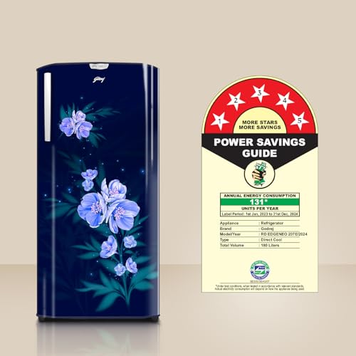 Image of Godrej 180 L 5 Star Turbo Cooling Technology, 24 Days Farm Freshness Direct Cool Single Door Refrigerator (RD EDGENEO 207E THF MP BL, Maple Blue)