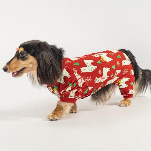 Image of Fitwarm Christmas Alpaca Dog Pajamas, Christmas Clothes for Small Dogs Boy Girl, Holiday Pet Outfit, Red, Green, White, XS