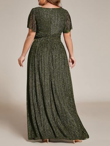 Image of Ever-Pretty Women's Plus Size Glitter Formal Dresses for Curvy Women A Line V Neck Gala Mother of Bride Dress Evening Gown