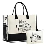 InnoBeta Flute Gifts for Women, Canvas Tote Bag, Tote with Top Zipper Closure and Shoulder Strap