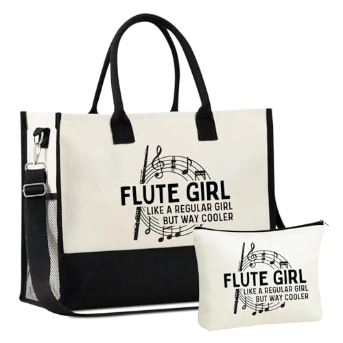 InnoBeta Flute Gifts for Women, Canvas Tote Bag, Tote with Top Zipper Closure and Shoulder Strap