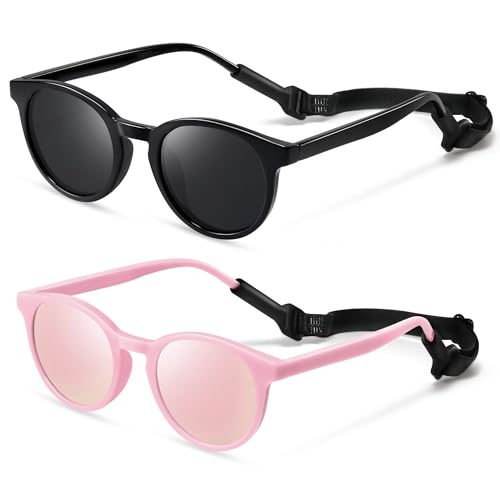 Image of Cute Kids Polarized Sunglasses,Baby Sun Glasses with Strap for Toddler Girls Boys Flexible Round UV Protection