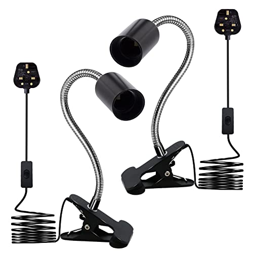Image of Clip Desk Lamp,2PCS Clip on Light,E27 Lamp Holder Clip on Bulb Holder, 220CM Lamp Cable with Switch and Plug,9MM Thickened 350MM Lengthened Flexible Gooseneck Clamp Lamp,for Home Office Basement