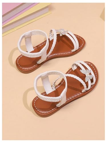 GORGLITTER Girl's Sandals Dressy Leather Butterfly Braided Rhinestone Glitter Summer Beach Ankle Strap Flat Sandals4