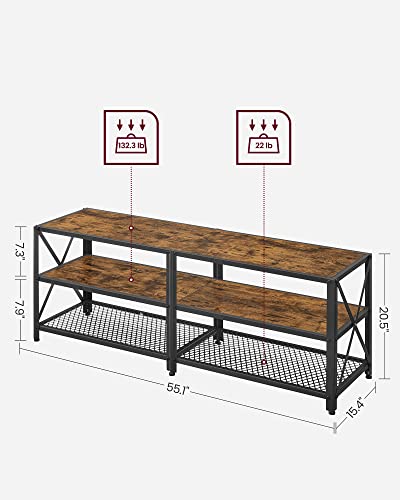 Image of VASAGLE TV Stand, TV Console for TVs Up to 65 Inches, TV Table, 55.1 Inches Width, TV Cabinet with Storage Shelves, Steel Frame, for Living Room, Bedroom, Rustic Brown and Black ULTV094B01