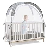 Lazyzzzz Crib Tent, Pop Up Mosquito Crib Net with Double Zipper Self-Locked,1200 Holes/Inch Mesh to Keep Baby from Climbing Out, Portable Easy Install Mosquito Net 55