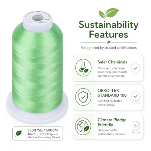 Image of Simthread Embroidery Machine Thread 5000M 40WT Polyester, Mint Green 502 | 5000M 40WT polyester thread feeds smoothly for home or commercial embroidery projects.