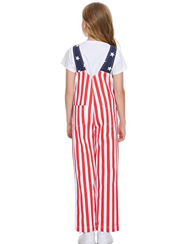 Yuanbang 3-14Years Girls American Flag Denim Bibs Overalls Adjustable Straps Usa Kids Coveralls Red And White Striped Patriotic Jumpsuit #TOP1