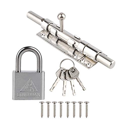 Slide Bolt Gate Latch Heavy Duty 304 Stainless Steel Barrel Bolt with Padlock Sliding Door Lock 6/8/10 Inch (8 Inch)