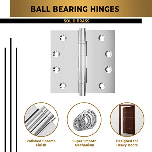 Finsbury Hardware Solid Brass Chrome Door Hinge Heavy Duty Ball Bearing Shiny Silver 4X4 Inch - Set Of 3 Hinges (Polished Chrome) #TOP2