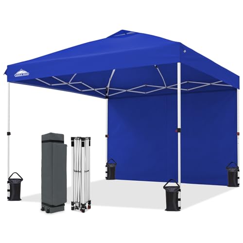 EAGLE PEAK Heavy Duty 10x10 Pop Up Canopy Tent, 1 Canopy Sidewall, Blue
