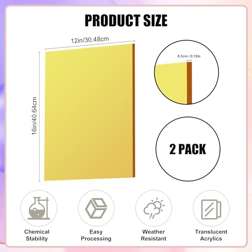 Image of Lesnlok Yellow Acrylic Sheets 1 /8 inch Thick 3mm 2 Pack 12 x 16 Clear Plexiglass Sheets,for Sign,Craft,Painting,Laser Cutting,DIY Display Projects (12 inchx 16 inch, Yellow, 2)