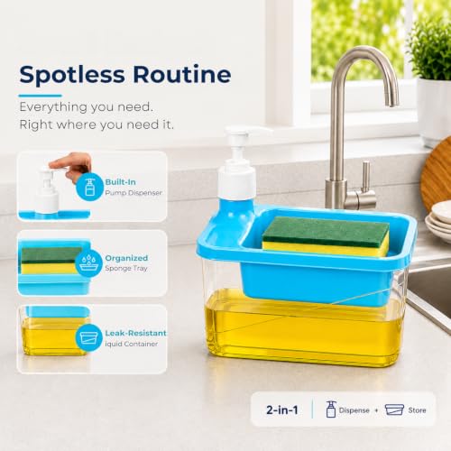 Image of Solitude 2-in-1 Double Layer Soap Dispenser with Sponge Holder | Liquid Dishwash Dispenser with 2 Sponges and 2 Double Layer Dishcloths