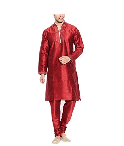 Royal Kurta Men's Designer Silk Blend Kurta & Churidaar Set Free Size Red