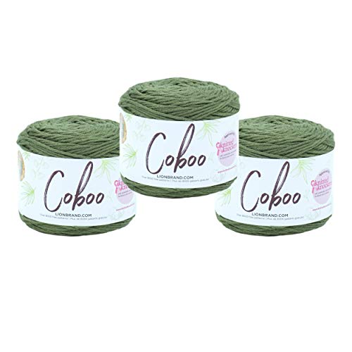 Image of Lion Brand Yarn, Coboo Cotton Blend Crochet Yarn, Olive, Green, 3 Pack