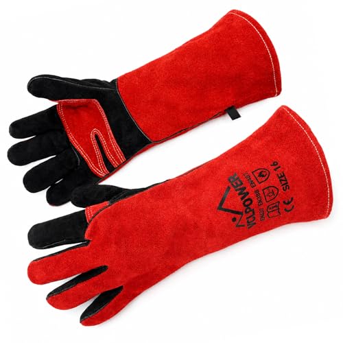 vclpower Welding Gloves 16 Inches 932&deg;F Extreme Heat Fire Resistant Leather Forge Gloves for Mig...