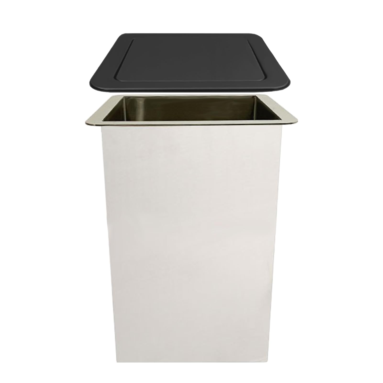 Countertop Trash Can With Swing Lid Square Stainless Steel Kitchen Garbage Can Desktop Built-In Garbage Chute For Home Office Bathroom Bedroom Black 430 Stainless Steel,Black-430 Stainless Steel